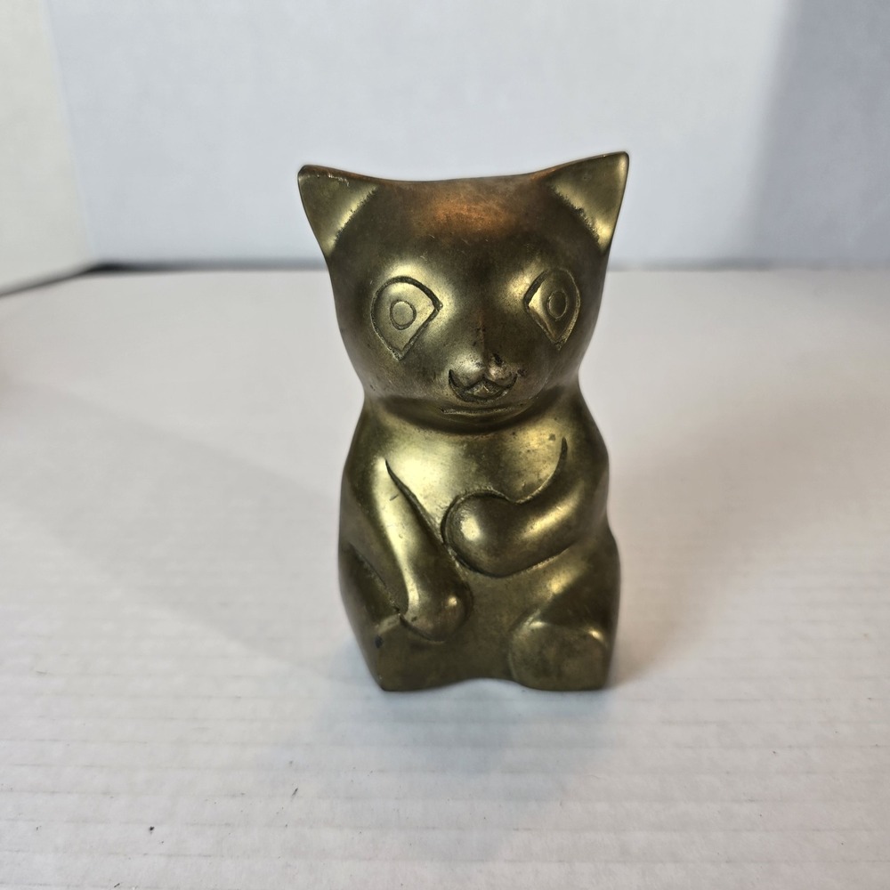 Vintage Mid-Century Brass Panda Bear Made in Korea Nice Patina 4.5" Tall‎